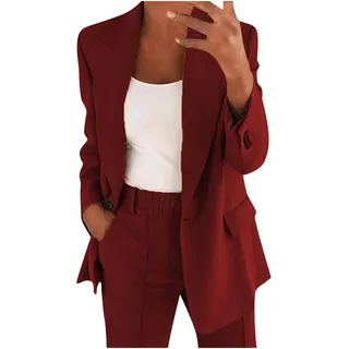 AACH Hosenanzüge für Damen Elegant Blazer Anzug Set Einfarbig Streetwear Zweiteilig Hosenanzug Business Modern Anzughose Revers Slim Fit Sportlich Büro Outfit - L