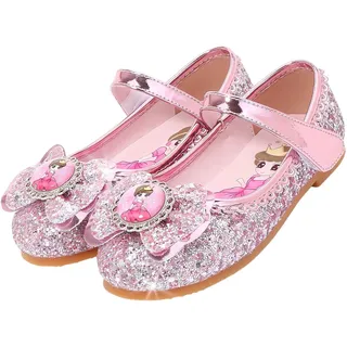 Vorkhuaeri Kinderschuh Prinzessin Schuhe ELSA Mädchen Flache Sportschuhe für Kinder Tanz Turnschuhe Prinzessin Kostüm Schuhe für Dress Up Party Cosplay (B1-Rosa,24) - 24 EU