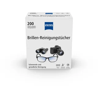 Zeiss Brillen-Reinigungstücher, zur schonenden & gründlichen Reinigung Ihrer Brillengläser, Neue Formulierung, 200 stück