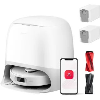 roborock Qrevo Curv S5X-Set Saugroboter mit Wischfunktion Absaugstation, Dual Anti-Tangle-System, 17.000 Pa Saugkraft, 75°C Heißwasser-Moppwäsche, Intelligente Schmutzerkennung, All-in-One-Dock (Weiß)