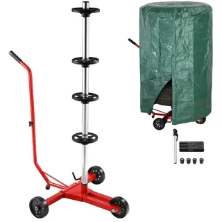 monzana Felgenbaum mit Abdeckung, Reifenständer für 225mm Autoreifen mit Radbremse Mobile Felgenständer rot