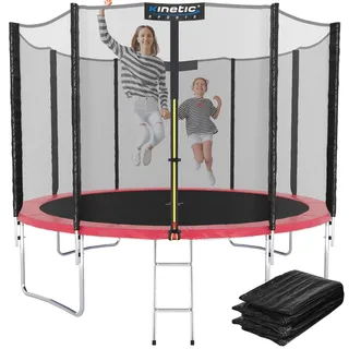 Kinetic Sports Gartentrampolin 244 cm - Komplett-Set für Kinder, USA Sprungtuch, Netz, Randpolster, Leiter - bis zu 160kg Pink-2 Ø cm Ø 244 cm, Pink-2