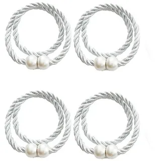 A.Monamour 4 Stück Magnetische Vorhang Raffhalter Vorhanghalter Gardinenhalter Halterungen Modern Gardinen Spangen Halter Stark Magnete Seil Kordel Gewebte mit Ball Schnallen Dekoration - weiß