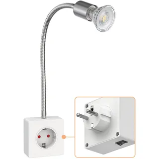 ledscom.de Steckdosenlampe LESCH Leselampe, chrom/weiß inkl. GU10 LED Lampe 5,4W, 510lm, 45°, warmweiß