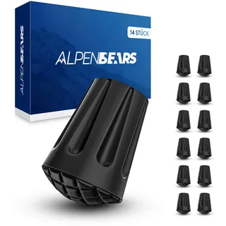 Alpen Bears Wanderstöcke Aufsätze [14 Stück] Profi Wanderstock Aufsatz Set für alle gängigen Wanderstöcke & Nordic-Walking Stöcke - Gummipuffer Pads für Trekkingstöcke - Asphalt - Kies & Gebirge