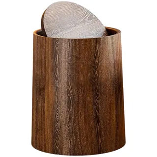 Mülleimer Holz, Wooden Trash Ccan, Trash Bag Holder With Wood Lid, Retro Holzkörner Mülleimer Deliabilität, 360 Grad Schwung Deckel Für Küchenbadezimmer Schlafzimmer Runde Deckel Abfallbehälter