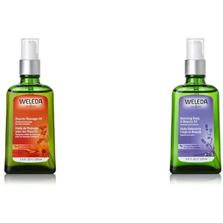 WELEDA Bio Arnika Massage-Öl 100 ml & Bio Lavendel Entspannendes Pflege-Öl, ätherisches Naturkosmetik Massage- und Körperöl aus Lavendel zur Pflege (1 x 100 ml)