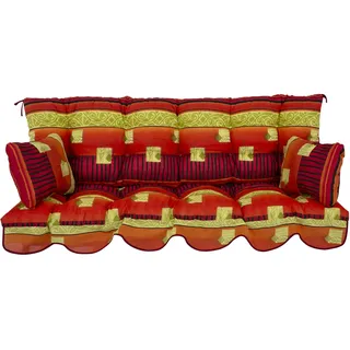 PATIO Hollywoodschaukel Auflage 170x50 rot orange Bora Sitzfläche mit Rückenlehne 2 Seitenkissen Volant vorne gesteppt