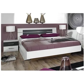 Bettanlage Burano Bett in Weiß und Grau mit Nachtkommoden 180x200