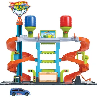 Hot Wheels City Mega Auto-Waschanlage inkl. 1 Spielzeug-Auto, für Kinder ab 4 Jahre, Kunststoff, Mehrfarbig