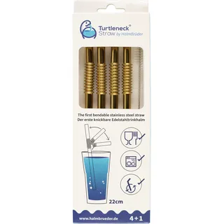 Turtleneck Straw Biegsamer Trinkhalm aus Edelstahl 4 Stück / 22 cm inklusive Reinigungsbürste Gold