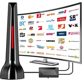 DVB-T/DVB-T2 Antenne mit Verstärker innen 36Dbi+ HDTV Zimmerantenne für Fernseher,Signalqualität durch ALU-Kern,Mit Magnetfuß - 3 Meter Kabel,Unterstützt 4K 1080P - Alle TV-Geräte DAB/UHF/VHF