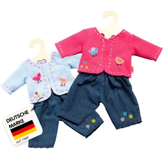 Heless 2504 - Bekleidungs-Set für Puppen, 2-teilig mit Strickjacke und Jeans, in den Farbvarianten Blau oder Pink, 1 von 2 Designs (zufällige Auswahl), Größe 35 - 45 cm