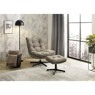 Jockenhöfer Relaxsessel KASPER Cord 75 x 86 x 87 cm Taupe mit Hocker drehbar