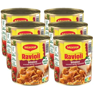 MAGGI Ravioli Bolognese, leckeres Fertiggericht mit würzigem Fleisch, für Topf & Mikrowelle, ideales Festival-Essen, 6er Pack (6 x 800g)