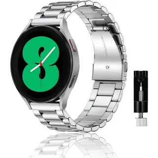 ZoRoll 20mm Armband für Samsung Galaxy Watch 7/Watch 6/Watch 5/Watch 5 Pro 45mm/Watch 4/Watch 4 Classic, Edelstahl Metal Ersatzarmband Herren & Damen für Watch Active 2/Watch FE 40mm - Silber