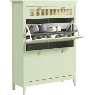 Homcom Schuhschrank Grün, Holzwerkstoff, 88x120x30 cm, Garderobe, Schuhaufbewahrung, Schuhschränke