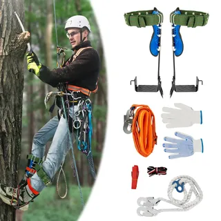 ACROSSPART Baumklettern Ausrüstung Set, Höhen Verstellbar Tree Climbing Spike, Baum Kletterausrüstung mit Sicherheitsgur Fußriemen und Knöchelriemen, Tragfähigkeit 100kg