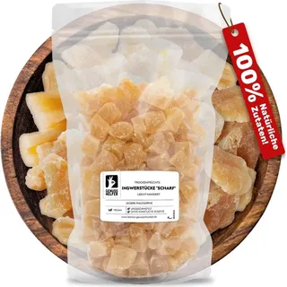 Ingwer 1Kg, kandierter Ingwer - Ginger, Trockenfrüchte ungeschwefelt, Ingwer getrocknet, Ingwer Würfel, Ingwer kandiert scharf