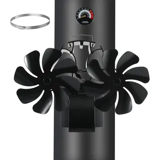 HAWCAFU Kaminventilator Magnetisch 3-in-1, Ofenventilator Kamin Ventilator Ohne Strom, Kaminlüfter mit Thermometer für Holz/Brennholz/Feuerstelle/Ofenrohr, Stove Fan for Fireplace, mit Ersatzteil Ring
