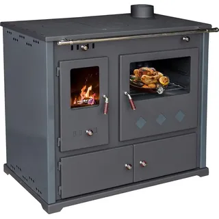 Prometey Eek a+ Kaminofen mit Backfach und Herdplatte Pracktik Lux Anthrazit RAL 7016 RECHTS Holzofen 9,5 kW Kamin Ofen Dauerbrandofen Werkstattofen
