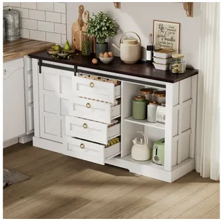 HAUSS SPOLE Sideboard mit Schiebetüren,Küchenschrank Anrichte verstellbare Einlegeböden,Weiß weiß