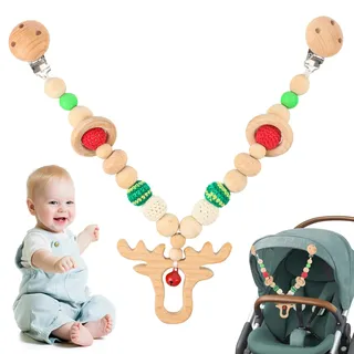 JWTRSVTY kinderwagenkette Holz, Elchhirsch Kinderwagenanhänger Kette, Weihnachten Reh Kinderwagen Spielzeug, für Mädchen Und Junge Ab 0+ Monate De Neugeborene Geschenk