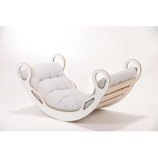 Woodforkid Klettergerüst Kinder Montessori MDF Zosia Gr. L, Kletterbogen mit Kissen Hellgrau - Weiß