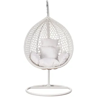 Luxus Hängesessel Style XXL Rattan Korb und Gestell Weiss mit Relaxkissen Weiss