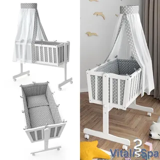 VitaliSpa Wiege NOAH Schaukelwiege Babywiege Holz Weiß Grau Bett Set Buche