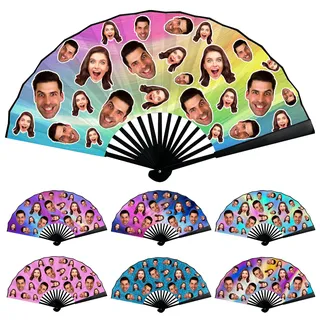 PSUNEY Personalisierte Handfächer Faltbare Fächer, Personalisierte Gesichter Fan Klein Handfächer im Sommer, Chinesische Fächer Klappfächer für Hochzeite Bevorzugung Aufführung Tanz Dekoration