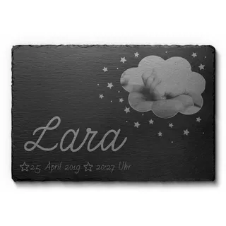 Gedenktafel als Sternenkinder Andenken mit Gravur und Foto | Witterungsbeständige Grabplatte Grabschmuck Kindergrab aus Natur Schiefer | Trauergeschenk & personalisierte Kindergrab Grabdeko
