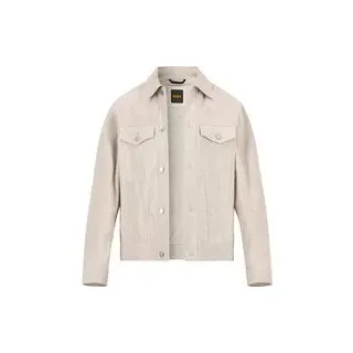 BOSS Orange Herren Lederjacke grau Ziegenvelours unifarben, grau, Frühjahr/Sommer 2026