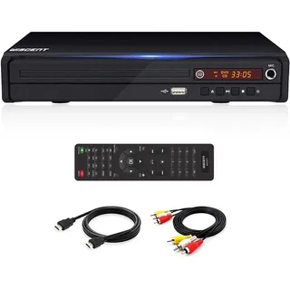 DVD-Player - Für TV mit HDMI, HD1080P DVD-CD-Player, USB-Eingang, PAL-NTSC-System, alle Regionen frei, HDMI-/AV-Kabel im Lieferumfang