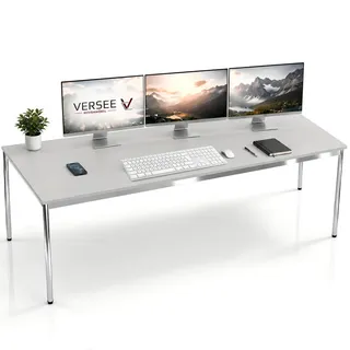 Versee Schreibtisch Grau, Holzwerkstoff, Rechteckig, Rundrohr, 70x75.5x200 cm Arbeitszimmer, Schreibtische, Bürotische