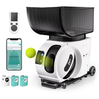 PONGBOT Tennisball-Maschine, App und Fernbedienung, benutzerdefinierte Bohrer, 150 Bälle, max. 80 km/h, 8+ Stunden Ausdauer, Dual-Motor für Topspin und Backspin, PACE S PRO