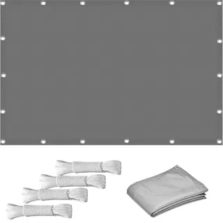 Balkon Sichtschutz Winddurchlässig 2.7 x 3.5 m Anti-Uv, Meterware, Hitzeschutz, Feuchtigkeits Sonnenschutz Segel Netz mit Seil für Garten Terrasse Pergola, Hellgrau