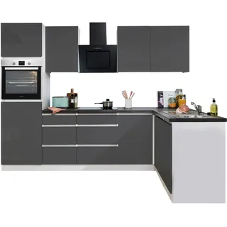 Respekta Winkelküche Lorena L-Form 280 x 172 cm E-Geräte grau hochglänzend