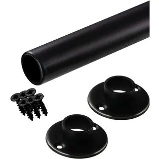 Gedotec Kleiderstange Wandmontage rund | 1 Set Garderobenstange mit 2 Stk Schrankrohrlager Schwarz matt | POLE | Möbelrohr Stahl 600 mm Länge Ø 25mm - 60 kg Tragkraft | Kleiderstange Wand