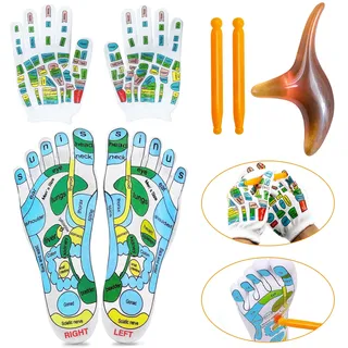 2 Paar Reflexzonen Socken,Reflexology Socks mit Massage Tools, Fußreflexzonen Socken Handschuhe, Fußreflexzonenmassage Druckpunkt Socken für Fuß Reflexzonen Massage,35-39 Gua Sha