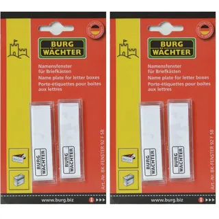 BURG-WÄCHTER Namensfenster für Briefkästen, Zubehör zum Nachrüsten für BURG-WÄCHTER Briefkästen, Namensschild Abdeckung, Namensfenster BK 92 F SB, 74 x 22 mm, Transparent (Packung mit 2)
