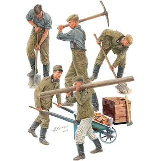 MiniArt Mini Art 35408 1:35 Fig. Dt. Soldaten b.d.Arbeit(5) SE - originalgetreue Nachbildung, Modellbau, Plastik Bausatz, Basteln, Hobby, Kleben, Modellbausatz, Zusammenbauen, unlackiert