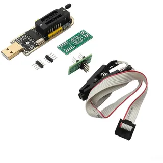CH341A Programmierer für BIOS USB, unterstützt 24/25 SPI Flash 8-polig/16-polige Chips mit Löschfunktion (CH341A+ Testclip)