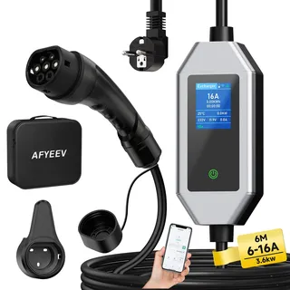 AFYEEV Typ 2 Ladekabel Schuko 3.68kW[6M 6-16A 1-Phasig], Ladekabel Typ 2 Schuko Mit Digitalanzeige, EV Charger Verzögertes Laden für 1-15 Stunden & Einstellbarer Strom