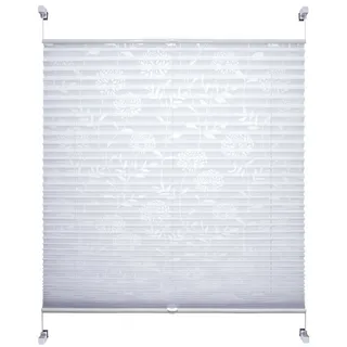 HOMBERA Plissee mit ausgebranntem Blumen-Motiv, halbtransparent, ohne Bohren oder Schrauben, verspannt, Klemmfix-Montage, lichtdurchlässig weiß 50 cm x 130 cm