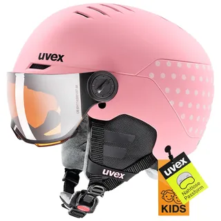 uvex Rocket jr Visor - robuster, optimal belüfteter Skihelm mit beschlagfreiem Visier für Kinder - pink Confetti matt - 51-55 cm