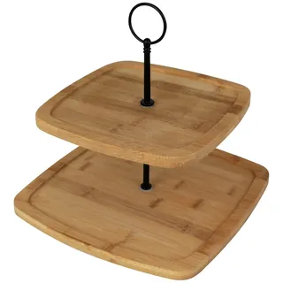Koopman International Etagere mit 2 Ablagen Bambus mit Modellwahl Servierständer Holz Etagenständer Telleretagere Etagerie Etagenplatte (Viereck)