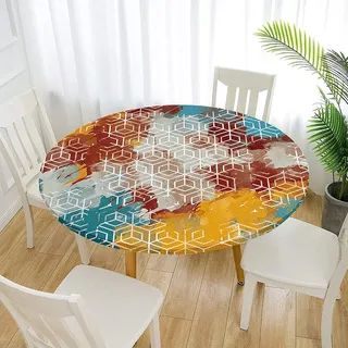 Morbuy Rund Tischdecke Elastisch, Graffiti Rund Tischdecken Wasserdicht Lotuseffekt Abwaschbar Abwischbar Tischtuch für Garten Outdoor Küchentisch (Für Tisch 70-80 cm,Mehrfarbig)