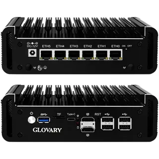 Glovary Firewall Mini PC N97 up to 3.6 GHz, 6 x i226V 2.5GbE LAN Fanless OPNsense Micro Appliance, Barebone, AES-NI, 2HD+USB-C 3 Display, Router Computer Hardware, DDR5, 2 x NVMe Slot, 2 x SATA3.0