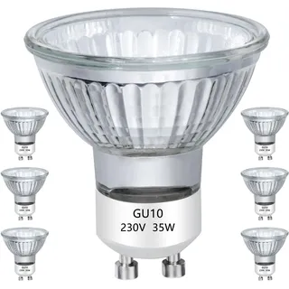 VINBE 35W GU10 Halogen Glühbirne, Gu10 Scheinwerfer Glühbirne 2 Pin 38° Strahl Dimmbar für Glühbirnen Glasabdeckung für Range Hood Glühbirnen, 2800K Warmweiß, 6 Stück